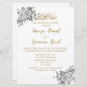 Neutrale graue und goldene islamische Hochzeit Einladung (Vorne/Hinten)