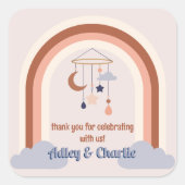 Neutrale Groovy Rainbow Couples Baby Shower Quadratischer Aufkleber (Vorderseite)