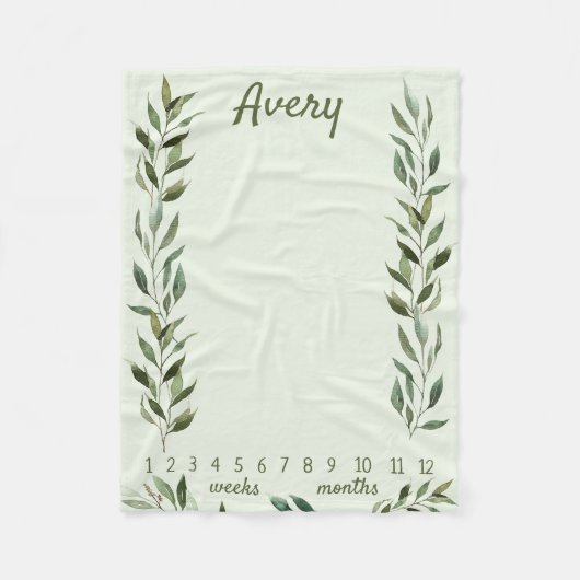 Neutrale grüne Blätter für Gender Meilenstein Mona Fleecedecke (Vorderseite)