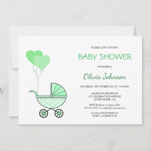 Neutrale grüne Kinderdusche Einladung (Vorderseite)