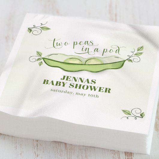 Neutrale grüne zwei Erbsen in einem Pod Serviette