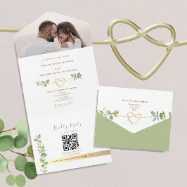 Neutrale Grünflächen-Foto-Hochzeit All In One Einladung