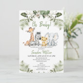 Neutrale Grünpflanzen Safari Baby Dusche Einladung (Stehend Vorderseite)