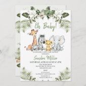 Neutrale Grünpflanzen Safari Baby Dusche Einladung (Vorne/Hinten)