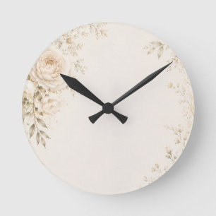 Neutrale Hochzeit mit raffinierten Blumen Runde Wanduhr
