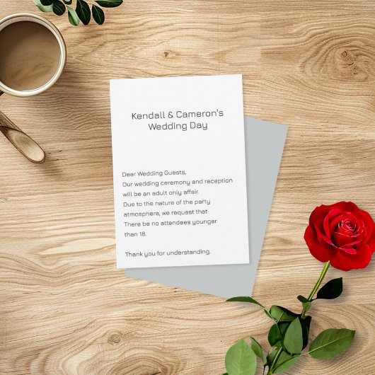 Neutrale Hochzeit ohne Kinder mit Kleinkarten Begleitkarte