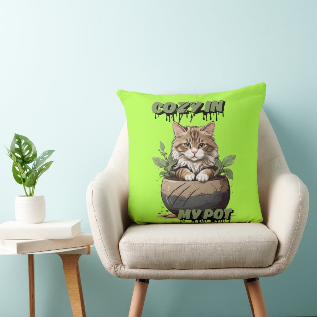 Neutrale Hues spielerische Katze in Pot Kissen (Stuhl )