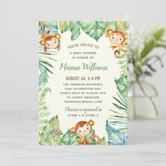 Neutrale Jungle-Babydusche Einladung (Stehend Vorderseite)