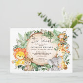 Neutrale Jungle-Jungtiere Twins Baby-Dusche Einladung (Stehend Vorderseite)