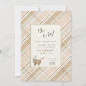 Neutrale Karierte Babywagen Einladung (Vorderseite)