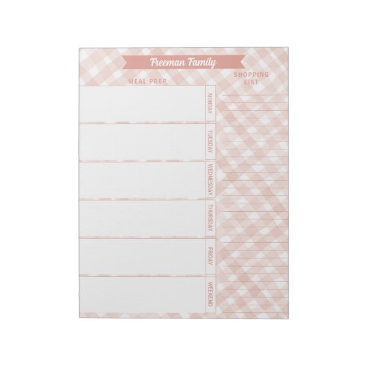 Neutrale Karierte Familienmehlplaner und Einkaufsl Notizblock (Rotiert)