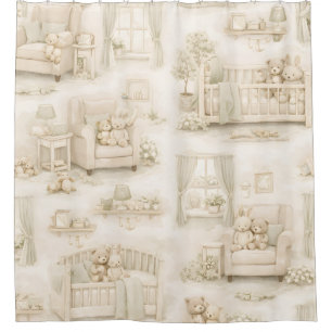 Neutrale Kinderzimmer-Teddybär-Zimmer-Beige-Muster Duschvorhang