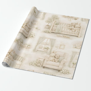 Neutrale Kinderzimmer-Teddybär-Zimmer-Beige-Muster Geschenkpapier