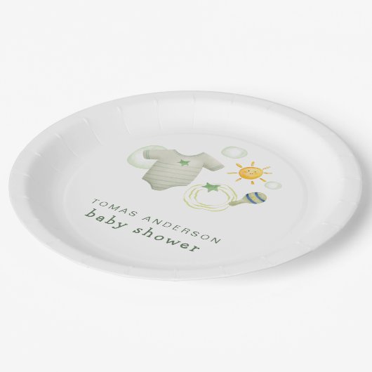 Neutrale Kleidung für männliche Kinder mit Kinders Pappteller (Schrägansicht)