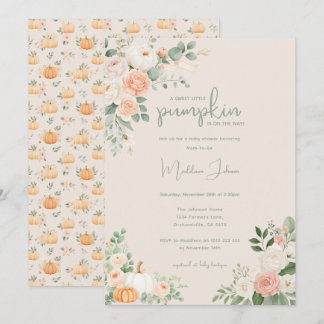 Neutrale kleine Kürbis-Blumen-Herbst-Baby-Party Einladung
