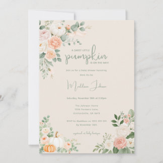 Neutrale kleine Kürbis-Blumen-Herbst-Baby-Party Einladung