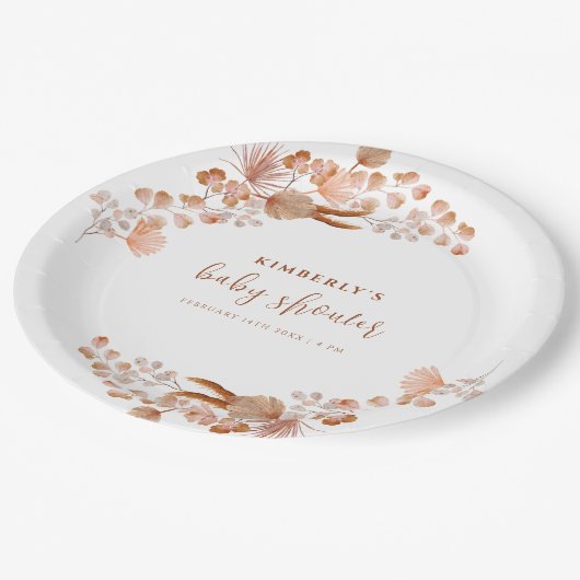 Neutrale kleine Wildblume Boho Babydusche Pappteller (Schrägansicht)