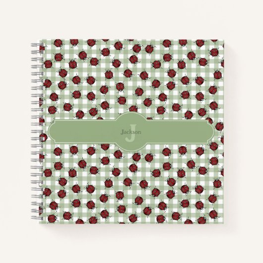 Neutrale Ladybug Muster Green Gingham Name Notizblock (Vorderseite)