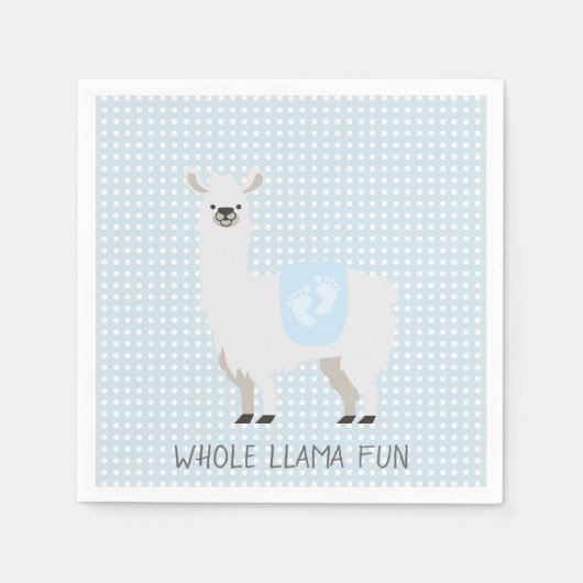 Neutrale Lama Baby Dusche für blaues und cremefarb Serviette (Vorderseite)
