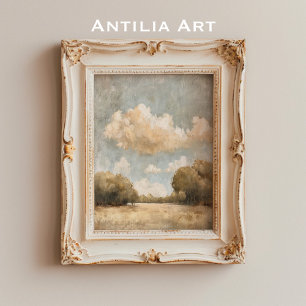Neutrale Landschaft Ölmalerei Vintage Bewölkter Hi Poster