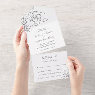 Neutrale Linie Art Floral Elegante Hochzeit All In One Einladung