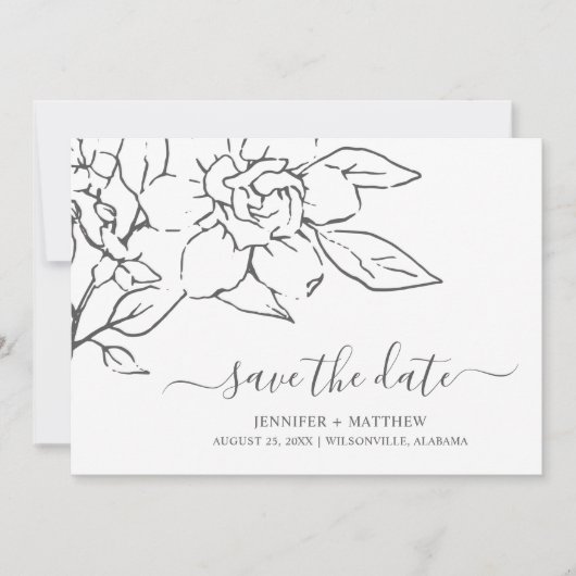 Neutrale Linie Art Floral Elegante Hochzeit Save The Date (Vorderseite)