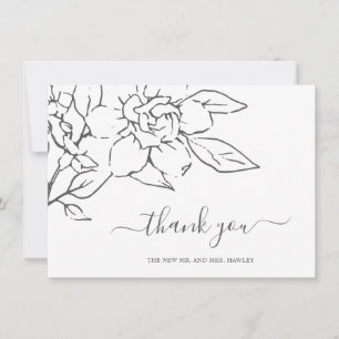 Neutrale Linienkunst Florale Elegante Hochzeit Dankeskarte