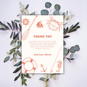 Neutrale Minimal Nautical Fishing Boy Baby Shower Dankeskarte