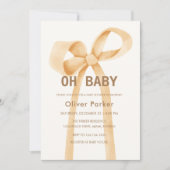 Neutrale Minimalistisch Bow Babydusche Einladung (Vorderseite)