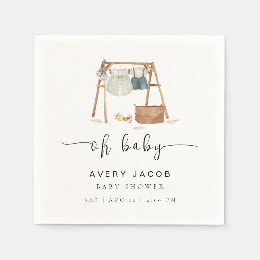 Neutrale Minimalistische Babyduschkleidung Serviette (Vorderseite)