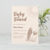 Neutrale Minimalistische Boho Surfboard Babydusche Einladung (Stehend Vorderseite)