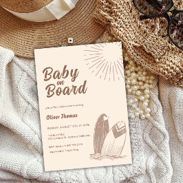 Neutrale Minimalistische Boho Surfboard Babydusche Einladung