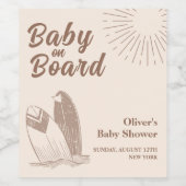 Neutrale Minimalistische Boho Surfboard Babydusche Weinetikett (Einzelnes Label)