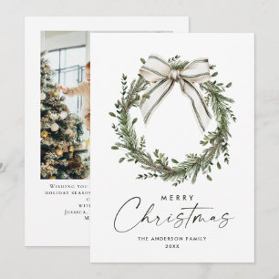 Neutrale minimalistische Boho-Weihnachtskranz-Foto Feiertagskarte
