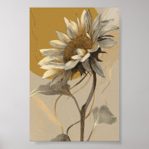 Neutrale Minimalistische Linienkunst Sonnenblume