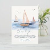 Neutrale Minimalistische Segelboot Babydusche Dankeskarte (Stehend Vorderseite)