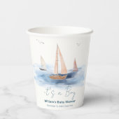 Neutrale Minimalistische Segelboot Babydusche Pappbecher (Rückseite)