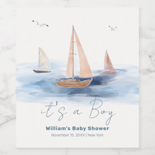 Neutrale Minimalistische Segelboot Babydusche Weinetikett (Einzelnes Label)