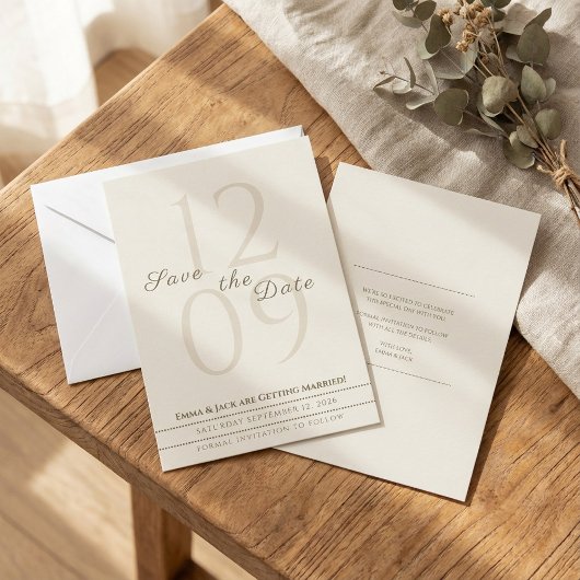 Neutrale Minimalistische Skriptnamen und große Dat Save The Date