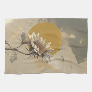 Neutrale minimalistische Sonnenblumenumrandung Geschirrtuch