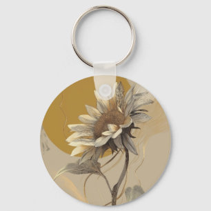 Neutrale minimalistische Sonnenblumenumrandung Schlüsselanhänger