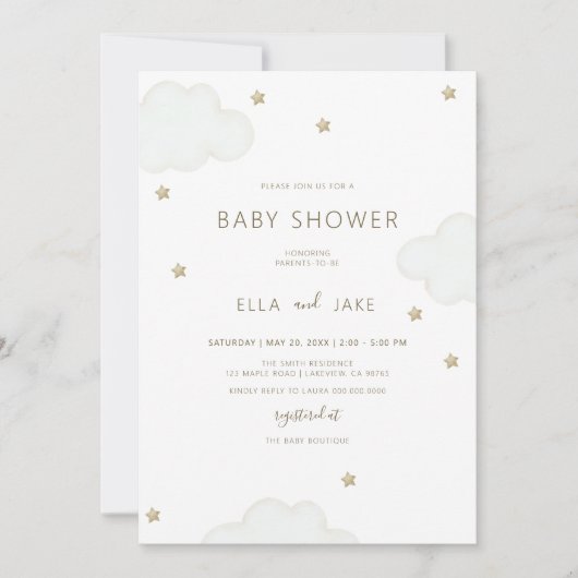 Neutrale Minimalistische Wolkendusche Einladung (Vorderseite)