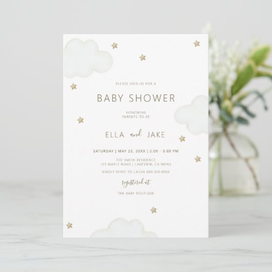 Neutrale Minimalistische Wolkendusche Einladung (Stehend Vorderseite)