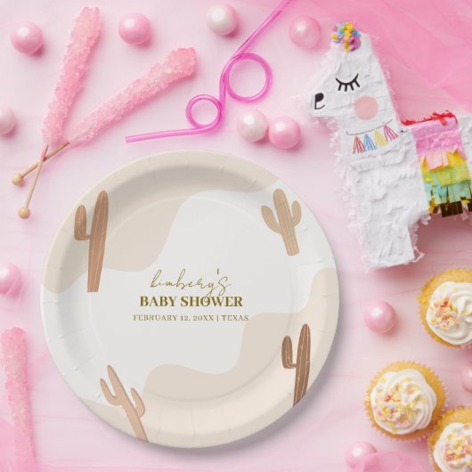 Neutrale moderne Babydusche Boho Cactus Pappteller (Party)