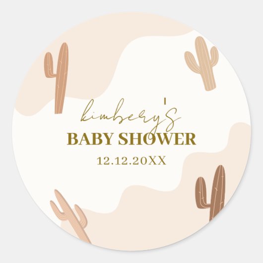 Neutrale moderne Babydusche Boho Cactus Runder Aufkleber (Vorderseite)