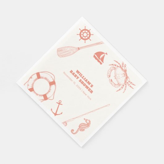 Neutrale moderne Nautical Fishing Boy Baby Shower Serviette (Ecke)