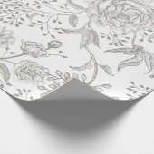Neutrale monochrome graue Vintage Blume Geschenkpapier (Ecke)