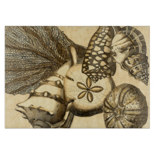 Neutrale Muscheln und korallenrote Sammlung Schneidebrett