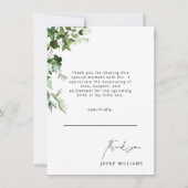 Neutrale Nachricht Ivy Babydusche Vielen Dank Einladung (Vorderseite)