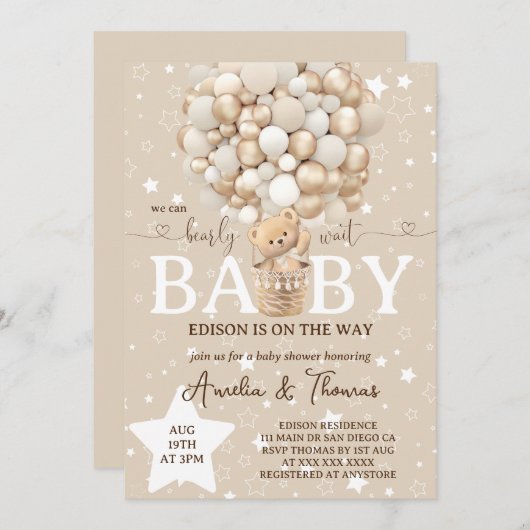 Neutrale niedliche Bärendusche Einladung (Vorne/Hinten)